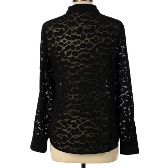 Ann Taylor Black Sheer Animal Print Lightweight Button Up Blouse Women's Size 8 - Picture 14 of 14